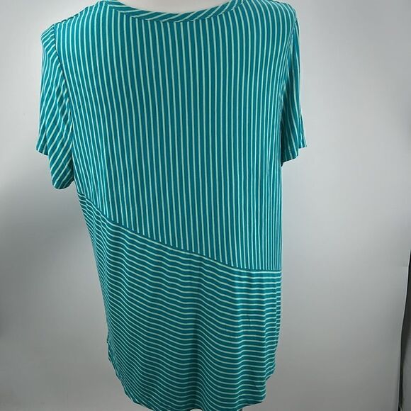 Kim Rogers teal striped crew neck short sleeve top - Picture 4 of 4